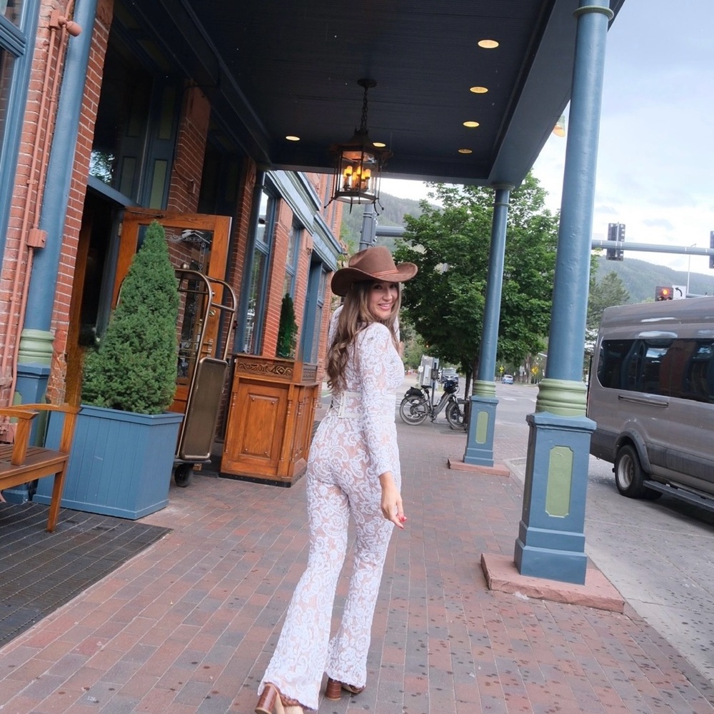 NADINE MERABI White Lace Sheer Jumpsuit - Picture 2 of 5